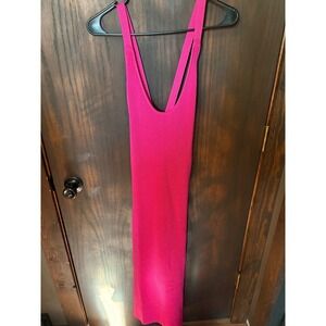 Zara Pink Knit Midi Dress Sleeveless V-Neck Ribbed Womens Large